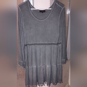 Pol Grey Knit Long Sleeve Dress With Tassles M